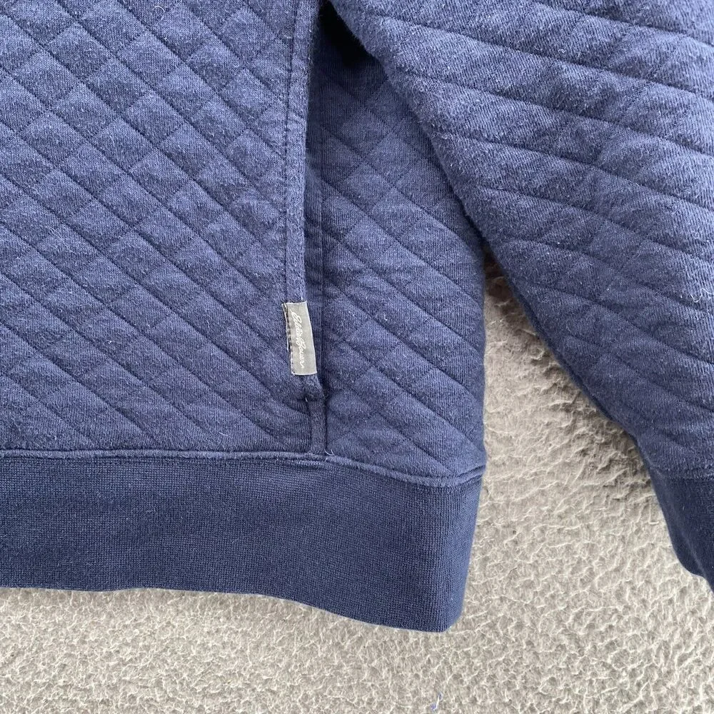 Eddie Bauer Sweater Mens XL Blue 1/4 Button Pull Over Preppy Waffle Quilted Golf